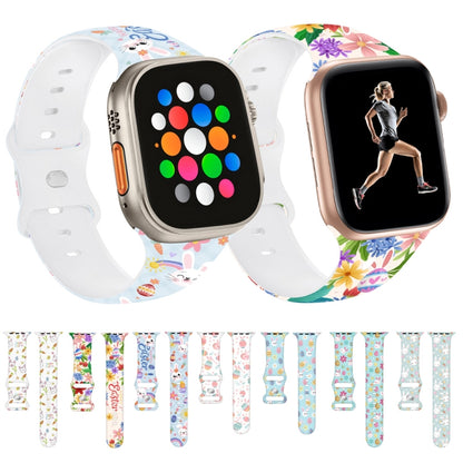 Butterfly Buckle Easter Printed Silicone Watch Band, For Apple Watch SE 2023 44mm, For Apple Watch SE 2023 40mm, For Apple Watch Ultra 2 49mm, For Apple Watch Series 9 45mm, For Apple Watch Series 9 41mm, For Apple Watch Ultra 49mm                     ...