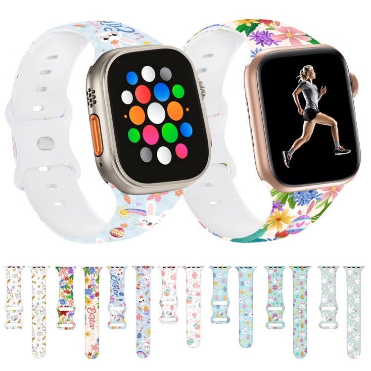 Butterfly Buckle Easter Printed Silicone Watch Band, For Apple Watch SE 44mm, For Apple Watch Series 6 40mm, For Apple Watch Series 6 44mm, For Apple Watch Series 5 44mm, For Apple Watch Series 5 40mm, For Apple Watch Series 4 44mm                     ...