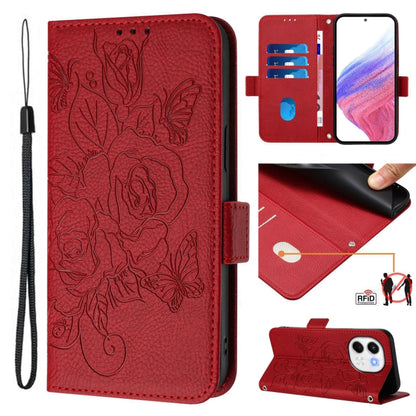 Embossed Rose RFID Anti-theft Leather Phone Case, For Tecno Camon 50 Pro 4G, For Tecno Camon 50 4G, For Tecno Spark Slim 5G, For Tecno Pop 10 / Infinix Smart 10 4G, For Tecno Camon 40 Pro 4G, For Tecno Camon 40 Premier, For Tecno Camon 40 4G           ...