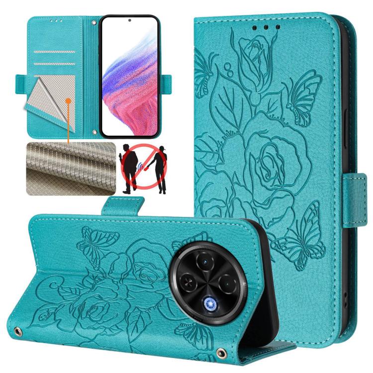 Embossed Rose RFID Anti-theft Leather Phone Case, For Tecno Camon 50 Pro 4G, For Tecno Camon 50 4G, For Tecno Spark Slim 5G, For Tecno Pop 10 / Infinix Smart 10 4G, For Tecno Camon 40 Pro 4G, For Tecno Camon 40 Premier, For Tecno Camon 40 4G           ...