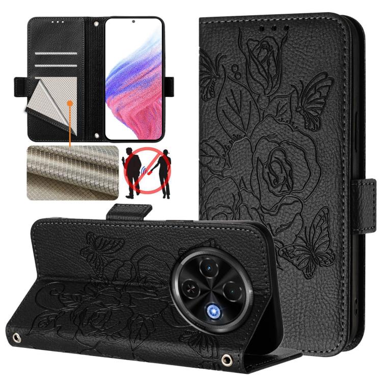 Embossed Rose RFID Anti-theft Leather Phone Case, For Tecno Camon 50 Pro 4G, For Tecno Camon 50 4G, For Tecno Spark Slim 5G, For Tecno Pop 10 / Infinix Smart 10 4G, For Tecno Camon 40 Pro 4G, For Tecno Camon 40 Premier, For Tecno Camon 40 4G           ...