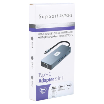 BYL-2318 9 in 1 USB-C / Type-C to USB3.0+Type-C+1000M Ethernet+HDTV+SD / TF Dual Card Slot Docking Station, BYL-2318