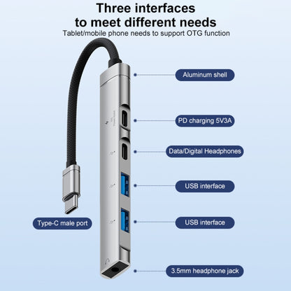 5 in 1 USB-C / Type-C Interface Multi-function HUB Adapter, 5 in 1 (Silver), 5 in 1 (Grey)