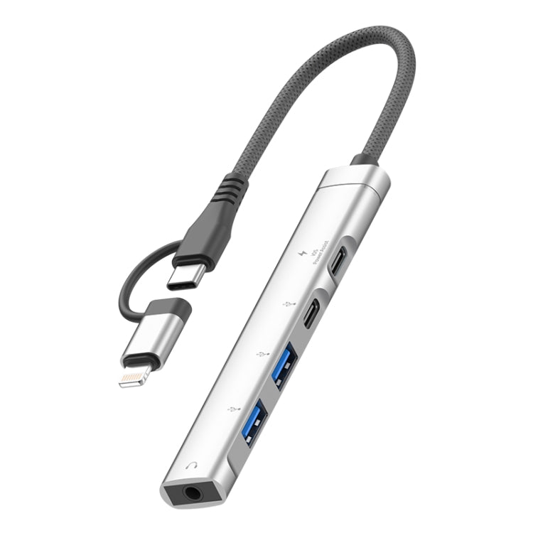 5 in 2 Multi-function HUB Adapter, USB-C / Type-C + 8 Pin, USB-C / Type-C + USB-A