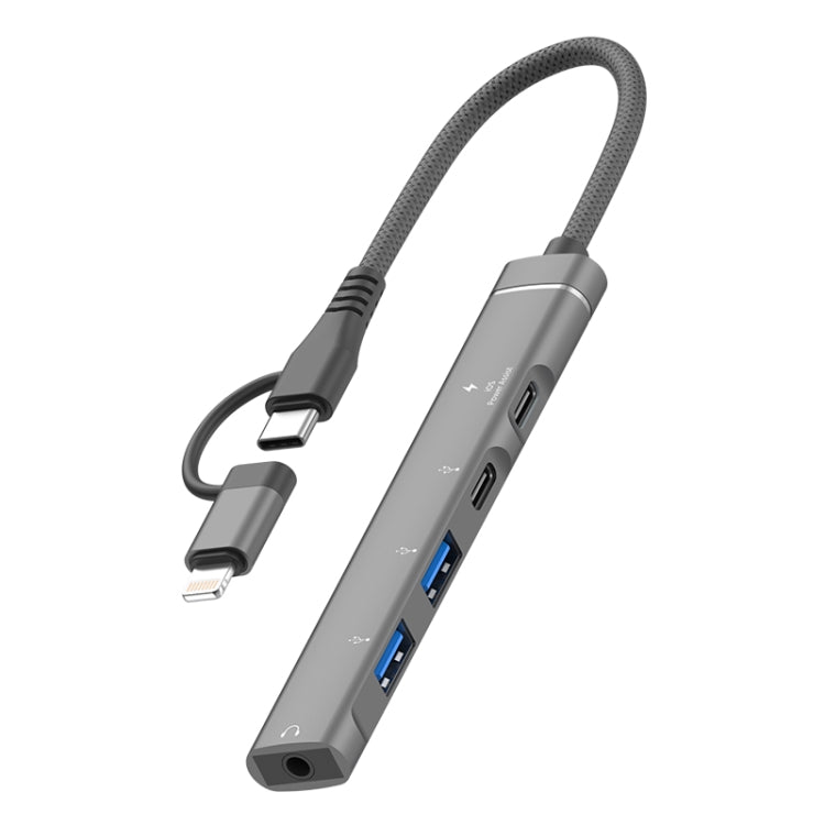 5 in 2 Multi-function HUB Adapter, USB-C / Type-C + 8 Pin, USB-C / Type-C + USB-A