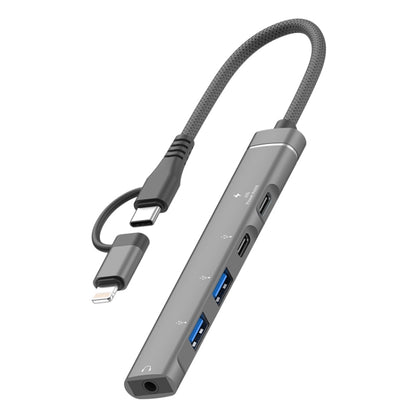 5 in 2 Multi-function HUB Adapter, USB-C / Type-C + 8 Pin, USB-C / Type-C + USB-A