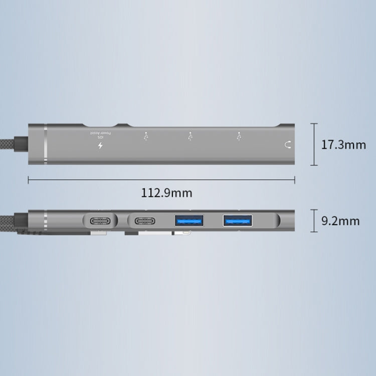 5 in 2 Multi-function HUB Adapter, USB-C / Type-C + 8 Pin, USB-C / Type-C + USB-A
