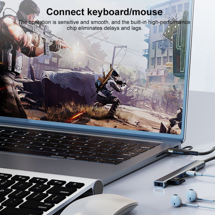 5 in 2 Multi-function HUB Adapter, USB-C / Type-C + 8 Pin, USB-C / Type-C + USB-A