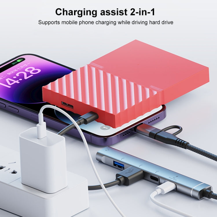 5 in 2 Multi-function HUB Adapter, USB-C / Type-C + 8 Pin, USB-C / Type-C + USB-A