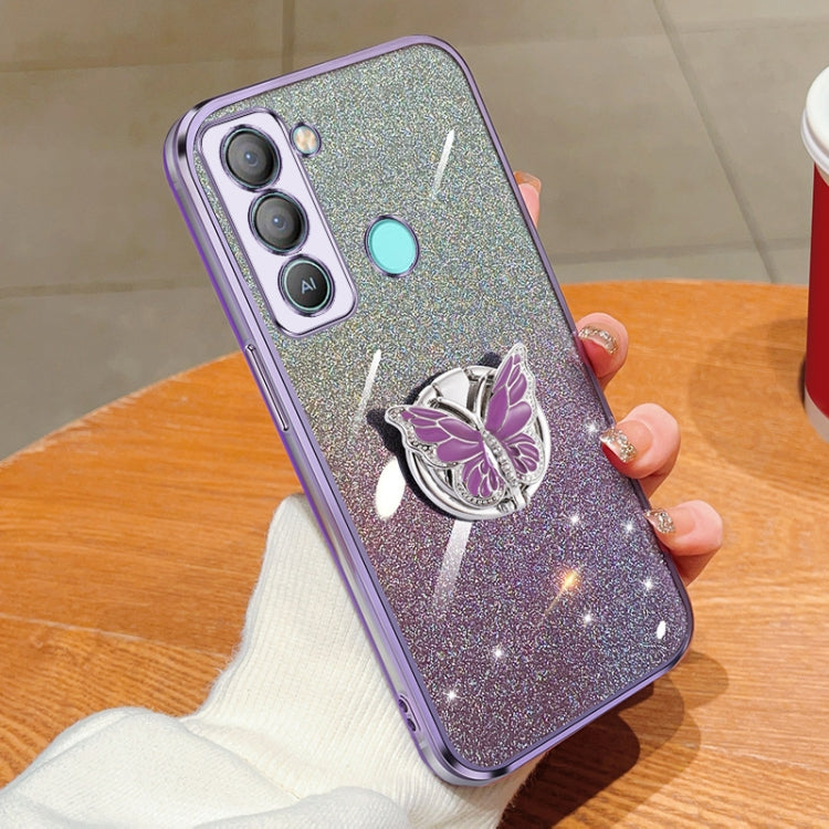 Plated Gradient Glitter Butterfly Holder TPU Phone Case, For Tecno Pova 6 Pro, For Tecno Spark 10C, For Tecno Spark 10 Pro, For Tecno Pop 5 Pro, For Tecno Spark Go 2022, For Tecno Pop 5 LTE, For Tecno Spark Go 2020