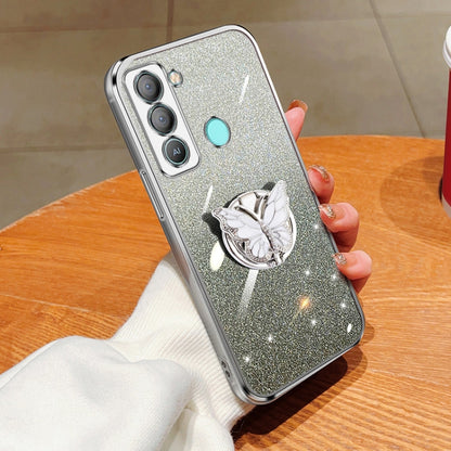 Plated Gradient Glitter Butterfly Holder TPU Phone Case, For Tecno Pova 6 Pro, For Tecno Spark 10C, For Tecno Spark 10 Pro, For Tecno Pop 5 Pro, For Tecno Spark Go 2022, For Tecno Pop 5 LTE, For Tecno Spark Go 2020