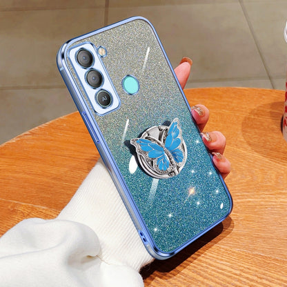 Plated Gradient Glitter Butterfly Holder TPU Phone Case, For Tecno Pova 6 Pro, For Tecno Spark 10C, For Tecno Spark 10 Pro, For Tecno Pop 5 Pro, For Tecno Spark Go 2022, For Tecno Pop 5 LTE, For Tecno Spark Go 2020