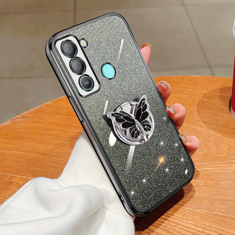 Plated Gradient Glitter Butterfly Holder TPU Phone Case, For Tecno Pova 6 Pro, For Tecno Spark 10C, For Tecno Spark 10 Pro, For Tecno Pop 5 Pro, For Tecno Spark Go 2022, For Tecno Pop 5 LTE, For Tecno Spark Go 2020