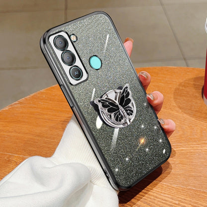 Plated Gradient Glitter Butterfly Holder TPU Phone Case, For Tecno Pova 6 Pro, For Tecno Spark 10C, For Tecno Spark 10 Pro, For Tecno Pop 5 Pro, For Tecno Spark Go 2022, For Tecno Pop 5 LTE, For Tecno Spark Go 2020