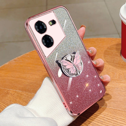 Plated Gradient Glitter Butterfly Holder TPU Phone Case, For Tecno Pova 6 Pro, For Tecno Spark 10C, For Tecno Spark 10 Pro, For Tecno Pop 5 Pro, For Tecno Spark Go 2022, For Tecno Pop 5 LTE, For Tecno Spark Go 2020