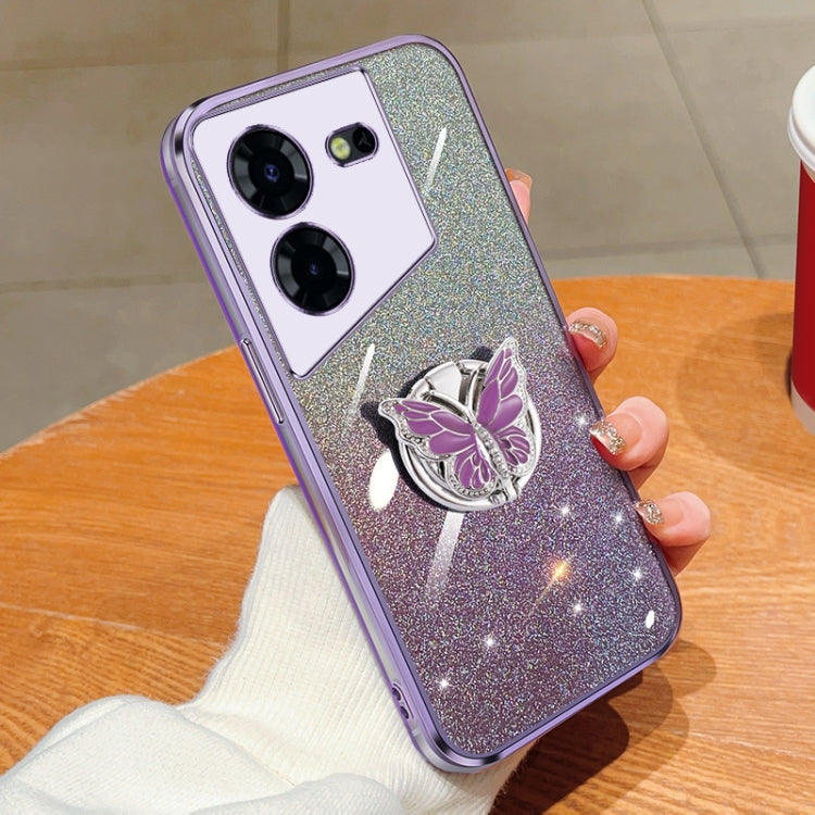 Plated Gradient Glitter Butterfly Holder TPU Phone Case, For Tecno Pova 6 Pro, For Tecno Spark 10C, For Tecno Spark 10 Pro, For Tecno Pop 5 Pro, For Tecno Spark Go 2022, For Tecno Pop 5 LTE, For Tecno Spark Go 2020
