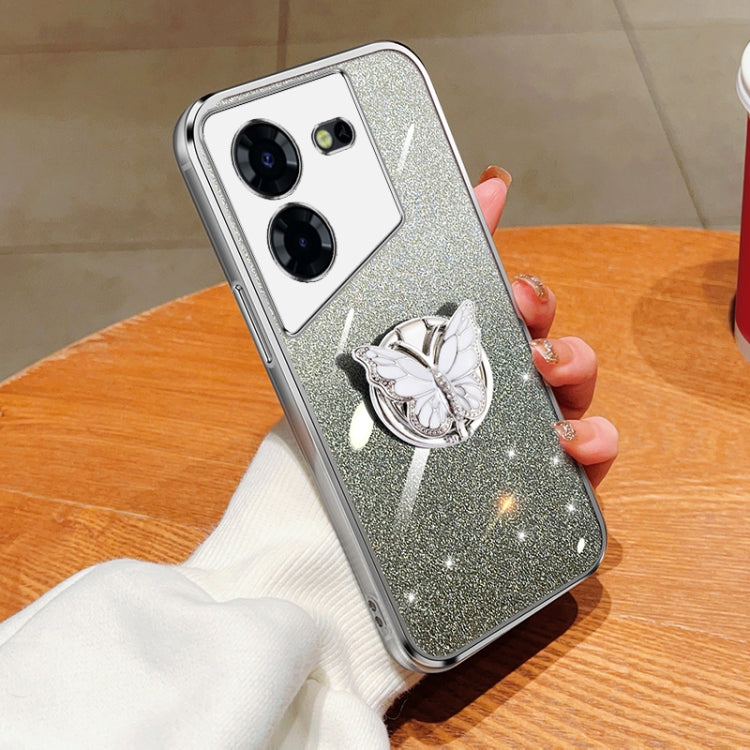 Plated Gradient Glitter Butterfly Holder TPU Phone Case, For Tecno Pova 6 Pro, For Tecno Spark 10C, For Tecno Spark 10 Pro, For Tecno Pop 5 Pro, For Tecno Spark Go 2022, For Tecno Pop 5 LTE, For Tecno Spark Go 2020