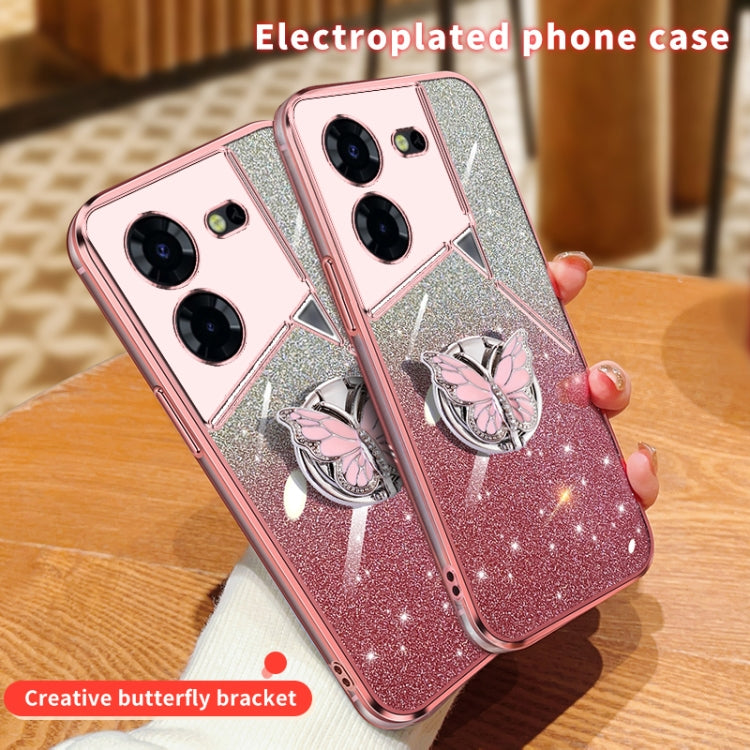 Plated Gradient Glitter Butterfly Holder TPU Phone Case, For Tecno Pova 6 Pro, For Tecno Spark 10C, For Tecno Spark 10 Pro, For Tecno Pop 5 Pro, For Tecno Spark Go 2022, For Tecno Pop 5 LTE, For Tecno Spark Go 2020