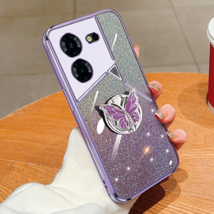 Plated Gradient Glitter Butterfly Holder TPU Phone Case, For Tecno Pova 6 Pro, For Tecno Spark 10C, For Tecno Spark 10 Pro, For Tecno Pop 5 Pro, For Tecno Spark Go 2022, For Tecno Pop 5 LTE, For Tecno Spark Go 2020