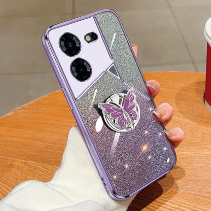 Plated Gradient Glitter Butterfly Holder TPU Phone Case, For Tecno Pova 6 Pro, For Tecno Spark 10C, For Tecno Spark 10 Pro, For Tecno Pop 5 Pro, For Tecno Spark Go 2022, For Tecno Pop 5 LTE, For Tecno Spark Go 2020