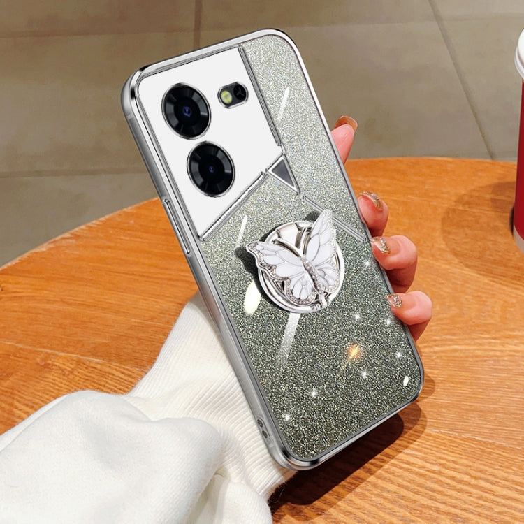 Plated Gradient Glitter Butterfly Holder TPU Phone Case, For Tecno Pova 6 Pro, For Tecno Spark 10C, For Tecno Spark 10 Pro, For Tecno Pop 5 Pro, For Tecno Spark Go 2022, For Tecno Pop 5 LTE, For Tecno Spark Go 2020