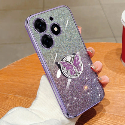 Plated Gradient Glitter Butterfly Holder TPU Phone Case, For Tecno Pova 6 Pro, For Tecno Spark 10C, For Tecno Spark 10 Pro, For Tecno Pop 5 Pro, For Tecno Spark Go 2022, For Tecno Pop 5 LTE, For Tecno Spark Go 2020