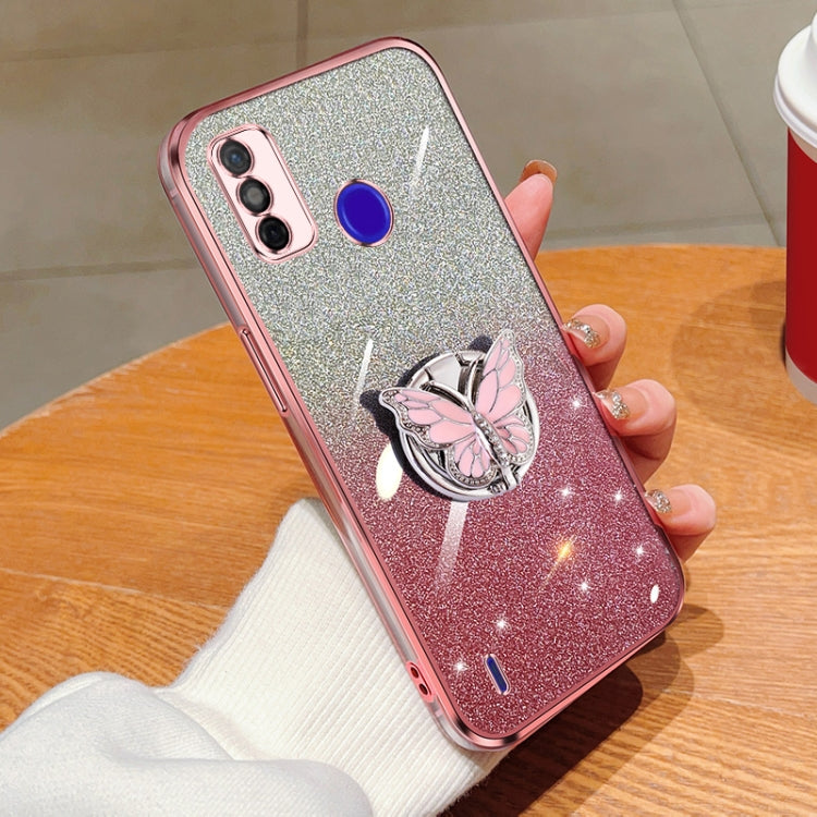 Plated Gradient Glitter Butterfly Holder TPU Phone Case, For Tecno Pova 6 Pro, For Tecno Spark 10C, For Tecno Spark 10 Pro, For Tecno Pop 5 Pro, For Tecno Spark Go 2022, For Tecno Pop 5 LTE, For Tecno Spark Go 2020