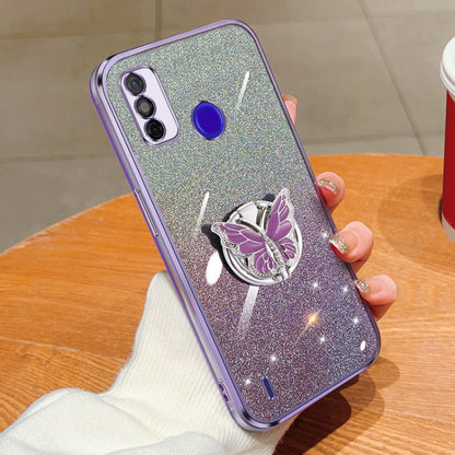 Plated Gradient Glitter Butterfly Holder TPU Phone Case, For Tecno Pova 6 Pro, For Tecno Spark 10C, For Tecno Spark 10 Pro, For Tecno Pop 5 Pro, For Tecno Spark Go 2022, For Tecno Pop 5 LTE, For Tecno Spark Go 2020