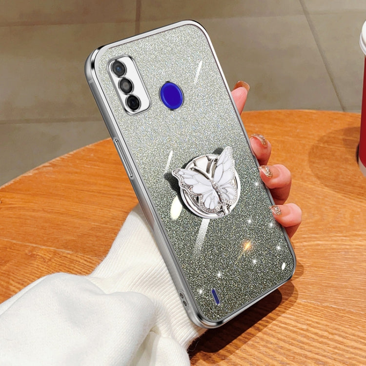 Plated Gradient Glitter Butterfly Holder TPU Phone Case, For Tecno Pova 6 Pro, For Tecno Spark 10C, For Tecno Spark 10 Pro, For Tecno Pop 5 Pro, For Tecno Spark Go 2022, For Tecno Pop 5 LTE, For Tecno Spark Go 2020