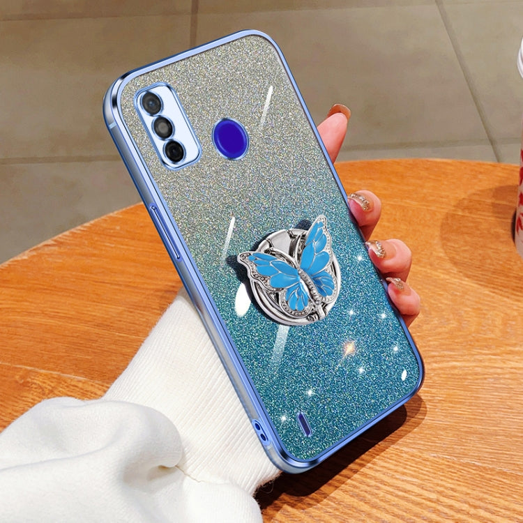 Plated Gradient Glitter Butterfly Holder TPU Phone Case, For Tecno Pova 6 Pro, For Tecno Spark 10C, For Tecno Spark 10 Pro, For Tecno Pop 5 Pro, For Tecno Spark Go 2022, For Tecno Pop 5 LTE, For Tecno Spark Go 2020