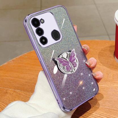 Plated Gradient Glitter Butterfly Holder TPU Phone Case, For Tecno Pova 6 Pro, For Tecno Spark 10C, For Tecno Spark 10 Pro, For Tecno Pop 5 Pro, For Tecno Spark Go 2022, For Tecno Pop 5 LTE, For Tecno Spark Go 2020