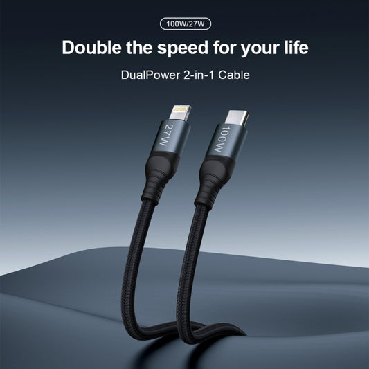 NILLKIN PD3.0 100W/27W USB-C / Type-C to USB-C / Type-C + 8 Pin Dual Power Fast Charging Data Cable, Length: 1.5m