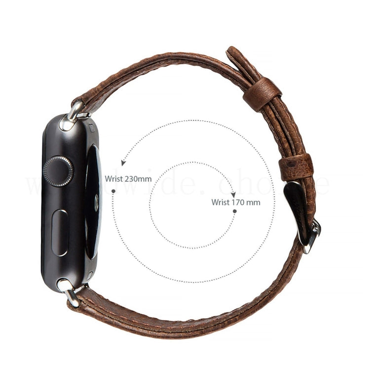 Round Tail Retro Crazy Horse Texture Genuine Leather Replacement Strap Watchband, For Apple Watch 5 & 4 44mm / 3 & 2 & 1 42mm, For Apple Watch Series 7 41mm / 6 & SE & 5 & 4 40mm / 3 & 2 & 1 38mm
