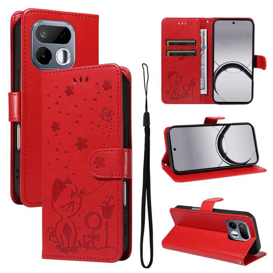 Cat and Bee Embossed Flip Leather Phone Case, For Realme 16T 5G, For Realme 16 Pro+ 5G, For Realme 16 Pro 5G, For Realme P4x 5G, For Realme C85 5G / 15X 5G India, For Realme C85 Pro 4G, For Realme 15T 5G, For Realme C71 4G India, For Realme 15 5G      ...