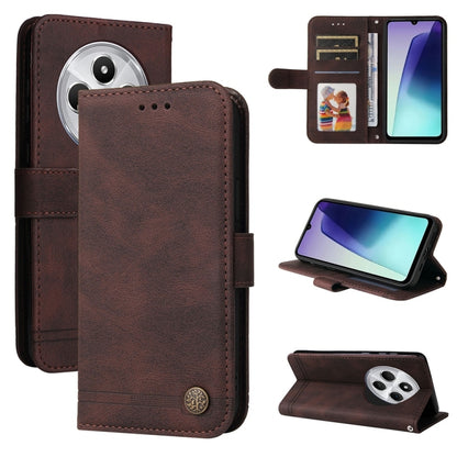 Skin Feel Life Tree Metal Button Leather Phone Case