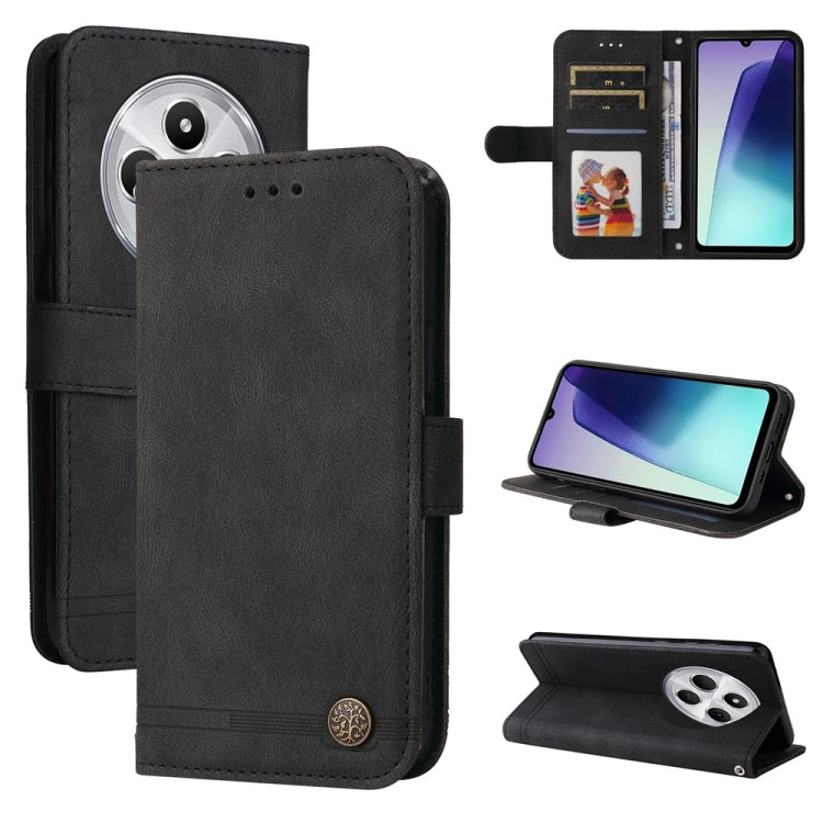 Skin Feel Life Tree Metal Button Leather Phone Case