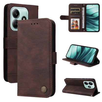 Skin Feel Life Tree Metal Button Leather Phone Case