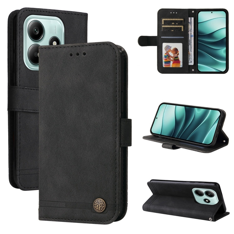 Skin Feel Life Tree Metal Button Leather Phone Case
