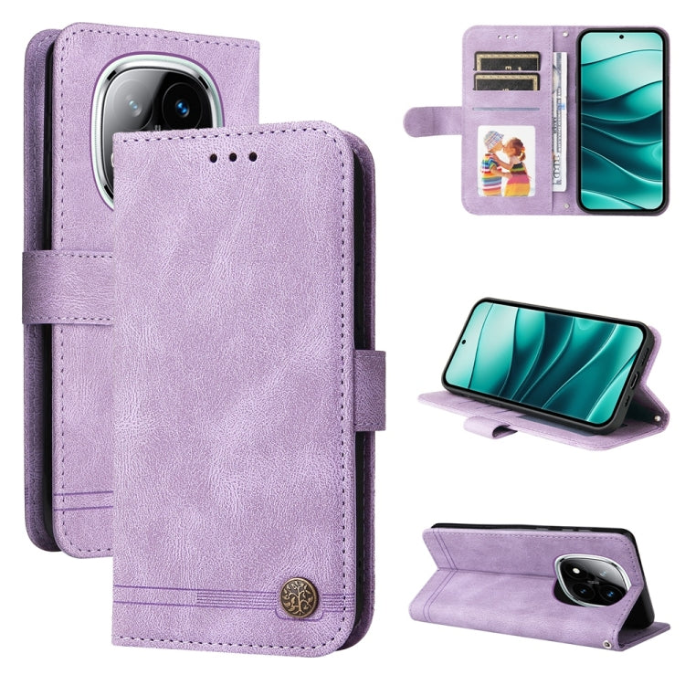 Skin Feel Life Tree Metal Button Leather Phone Case