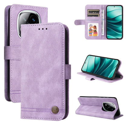 Skin Feel Life Tree Metal Button Leather Phone Case