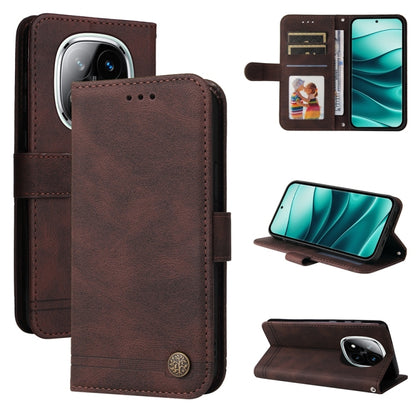 Skin Feel Life Tree Metal Button Leather Phone Case