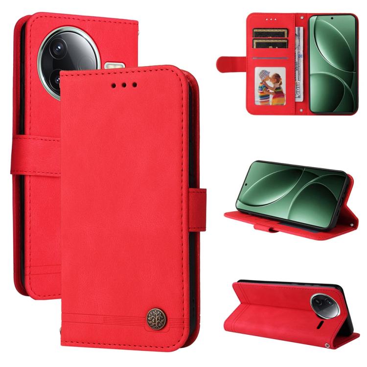 Étui de téléphone en cuir avec bouton métallique Arbre de vie, pour Redmi Note 14 4G 163.25mm Global, pour Redmi Note 14 5G, pour Redmi Note 14 Pro 5G / Note 14 Pro+ 5G, pour Redmi 14C 4G, pour Redmi K70 Ultra, pour Redmi 13 4G / Redmi Note 13R