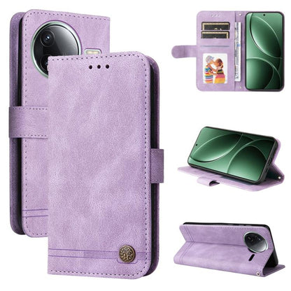 Skin Feel Life Tree Metal Button Leather Phone Case