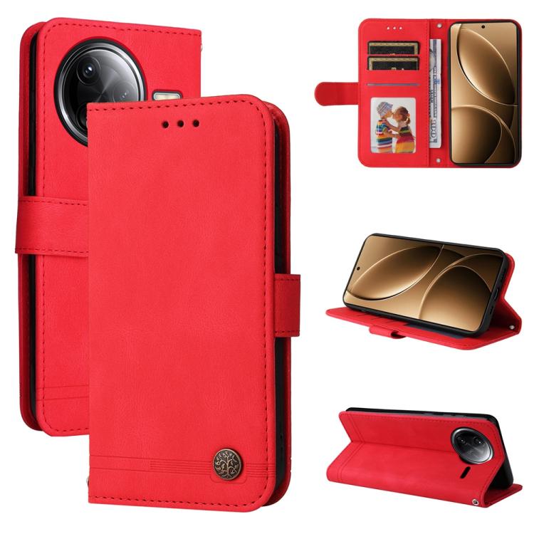 Étui de téléphone en cuir avec bouton métallique Arbre de vie, pour Redmi Note 14 4G 163.25mm Global, pour Redmi Note 14 5G, pour Redmi Note 14 Pro 5G / Note 14 Pro+ 5G, pour Redmi 14C 4G, pour Redmi K70 Ultra, pour Redmi 13 4G / Redmi Note 13R