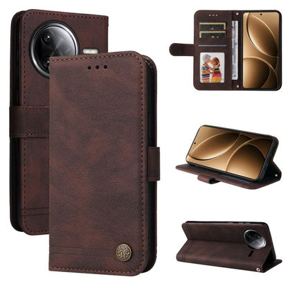 Skin Feel Life Tree Metal Button Leather Phone Case