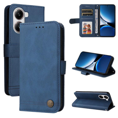 Skin Feel Life Tree Metal Button Leather Phone Case