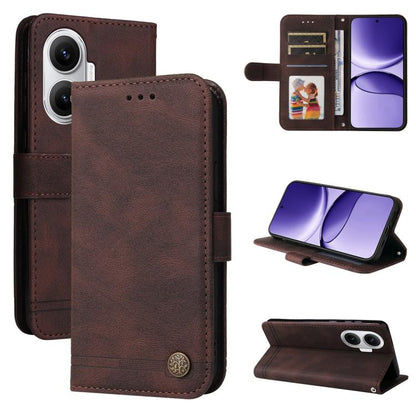 Skin Feel Life Tree Metal Button Leather Phone Case