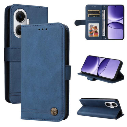 Skin Feel Life Tree Metal Button Leather Phone Case