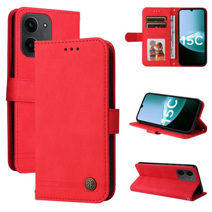 Skin Feel Life Tree Metal Button Leather Phone Case