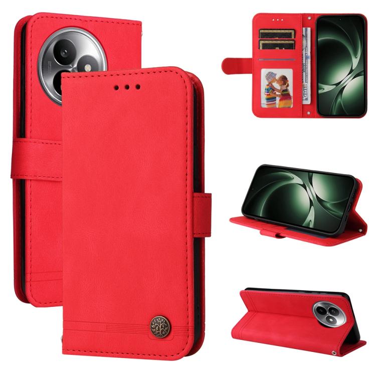 Skin Feel Life Tree Metal Button Leather Phone Case